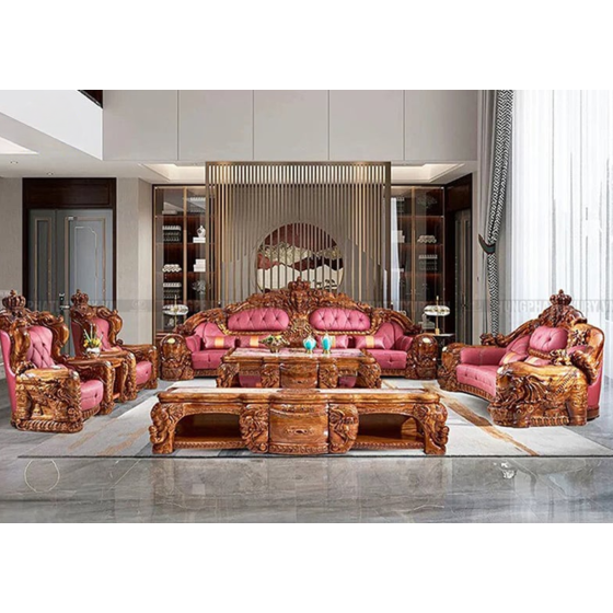 Sofa Tân Cổ Điển Gỗ Mun Đầu Voi Đính Ngọc KW-9988