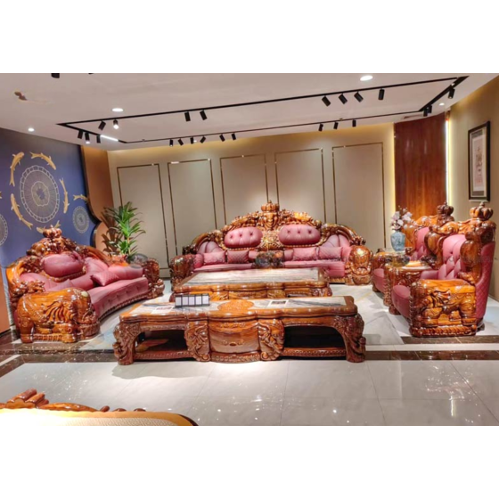 Sofa Tân Cổ Điển Gỗ Mun Đầu Voi Đính Ngọc KW-9988
