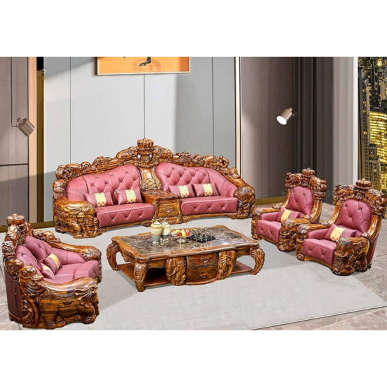Sofa Tân Cổ Điển Da Bò Ý Gỗ Mun Cao Cấp SF-8009A