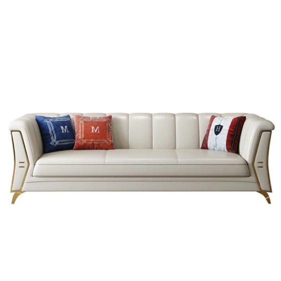 Bộ Sofa da bò tiếp xúc cao cấp , chân inox mạ titan vàng BSF164
