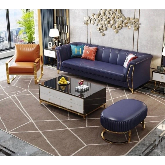 Bộ Sofa da bò tiếp xúc cao cấp , chân inox mạ titan vàng BSF164