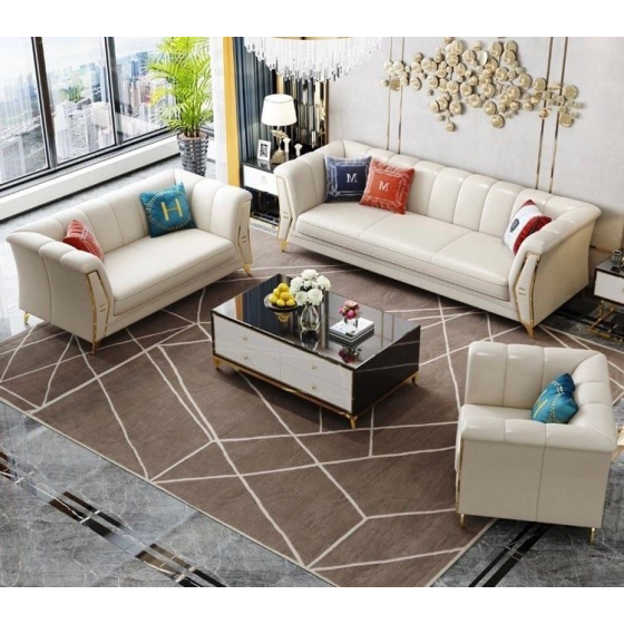 Bộ Sofa da bò tiếp xúc cao cấp , chân inox mạ titan vàng BSF164
