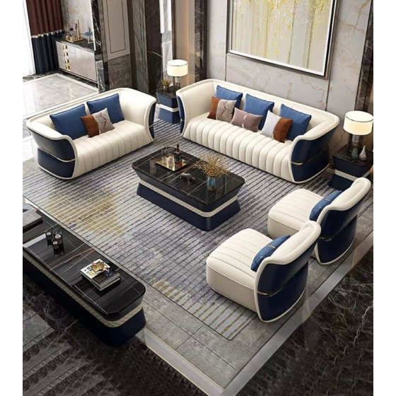 Bộ sofa da phối khác màu mặt trước sau, viền inox mạ vàng cao cấp BSF166