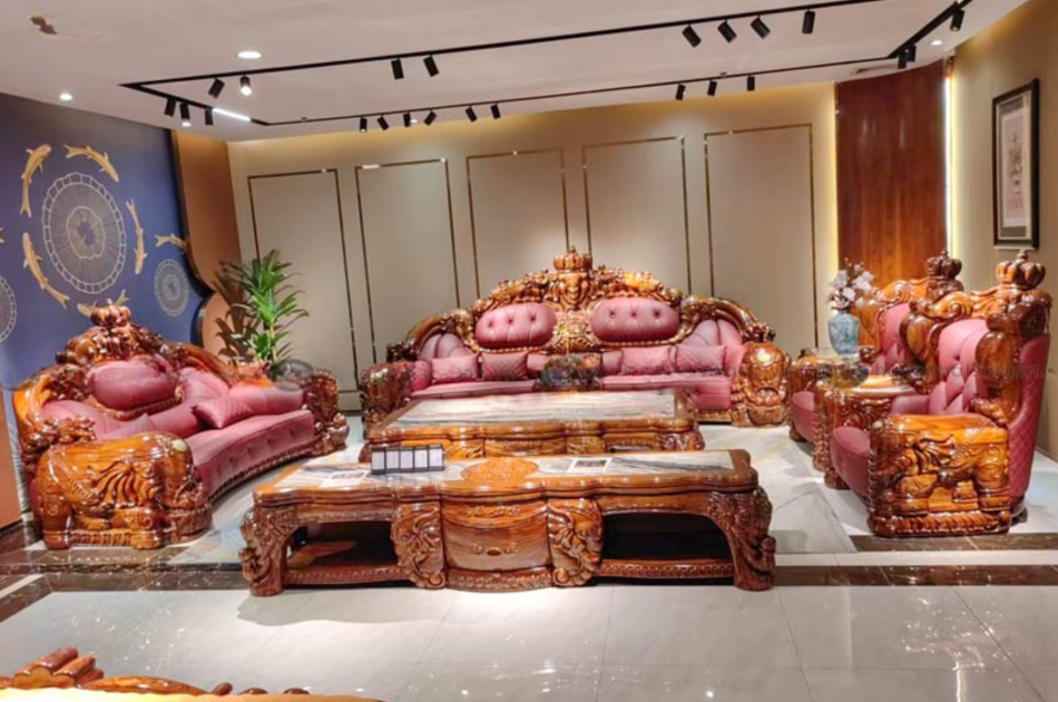 Sofa Tân Cổ Điển Gỗ Mun Đầu Voi Đính Ngọc KW-9988