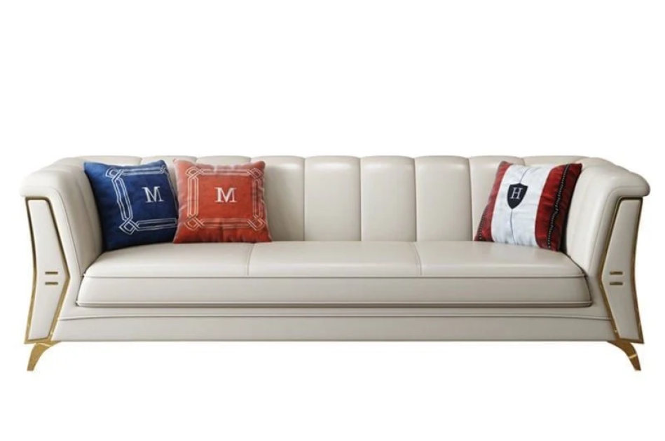 Bộ Sofa da bò tiếp xúc cao cấp , chân inox mạ titan vàng BSF164