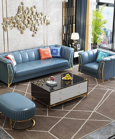 Bộ Sofa da bò tiếp xúc cao cấp , chân inox mạ titan vàng BSF164
