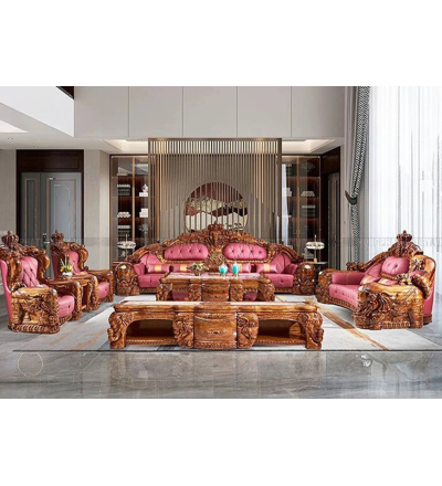 Sofa Tân Cổ Điển Gỗ Mun Đầu Voi Đính Ngọc KW-9988